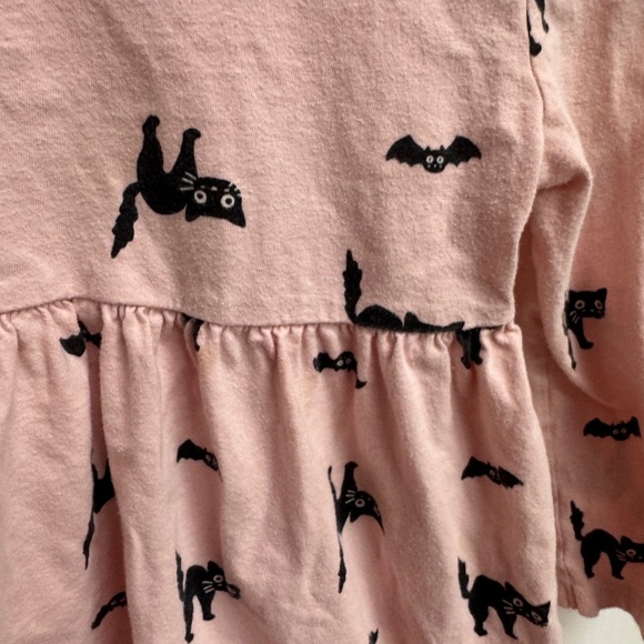 Old Navy 3T Pink & Black Halloween Bat & Cat Long Sleeve Dress - Picture 3 of 6